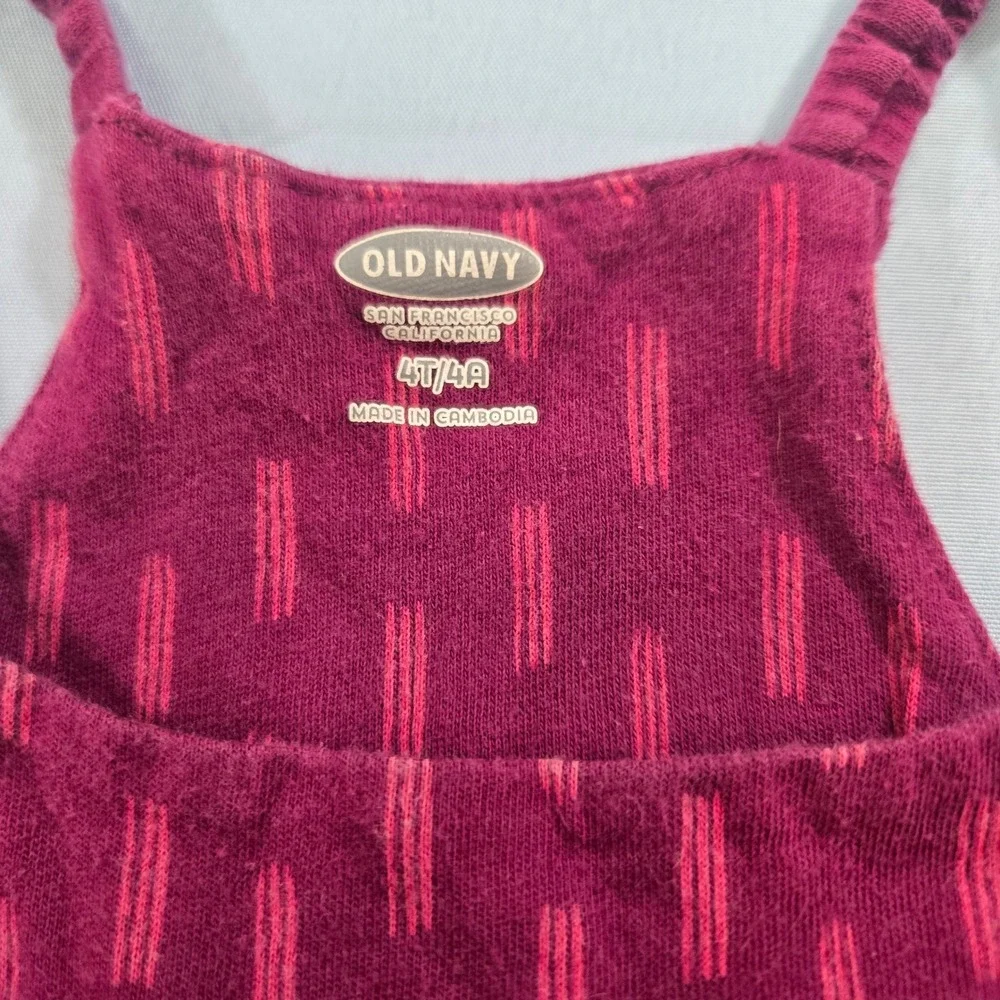 Old Navy Girls Tiered Sundress 4T Maroon Red Dash Smocked Sleeveless Knit Dress